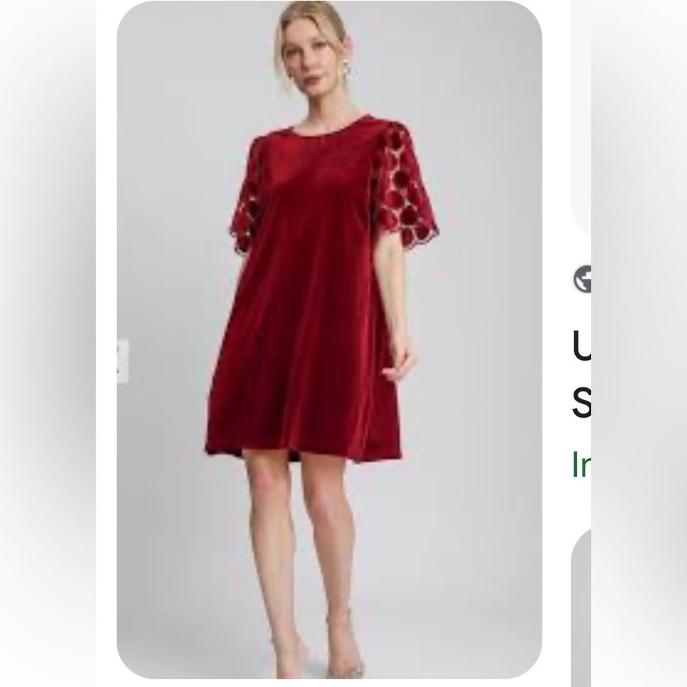 Umgee Derp Red Velvet Shift Dress with Fabulous Sleeves- worn a few times